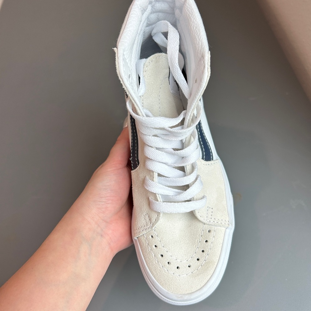 Vans White/ Navy/ Cream High-Top Athletic Shoes